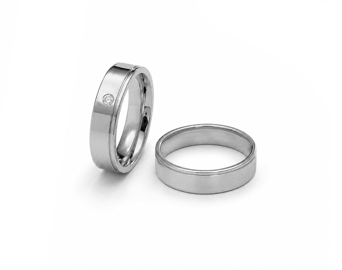 Aliança em Ouro 18K Perfil Reto com Zircônia 6mm