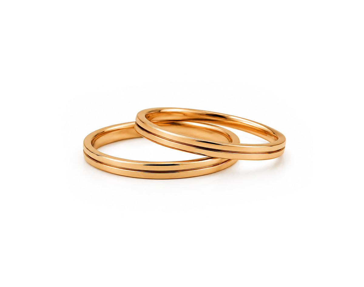 Aliança em Ouro 18K Perfil Reto com Friso 2mm