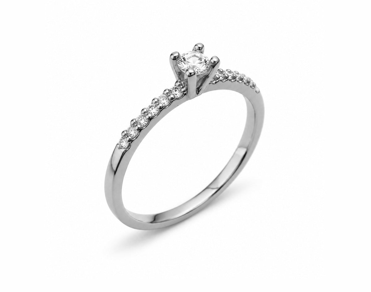 Anel de Noivado em Ouro 18K com Moissanite