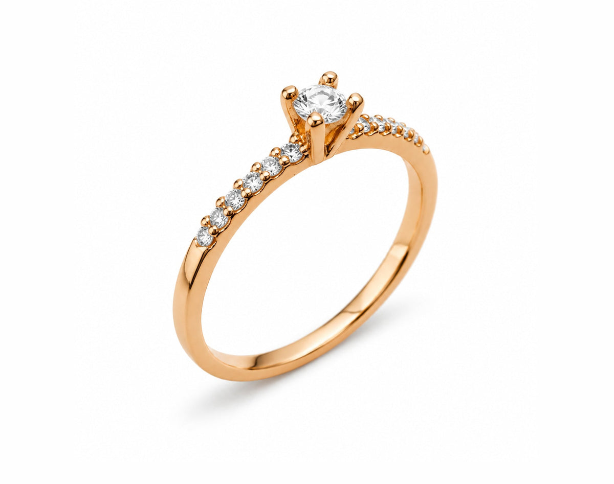 Anel de Noivado em Ouro 18K com Moissanite