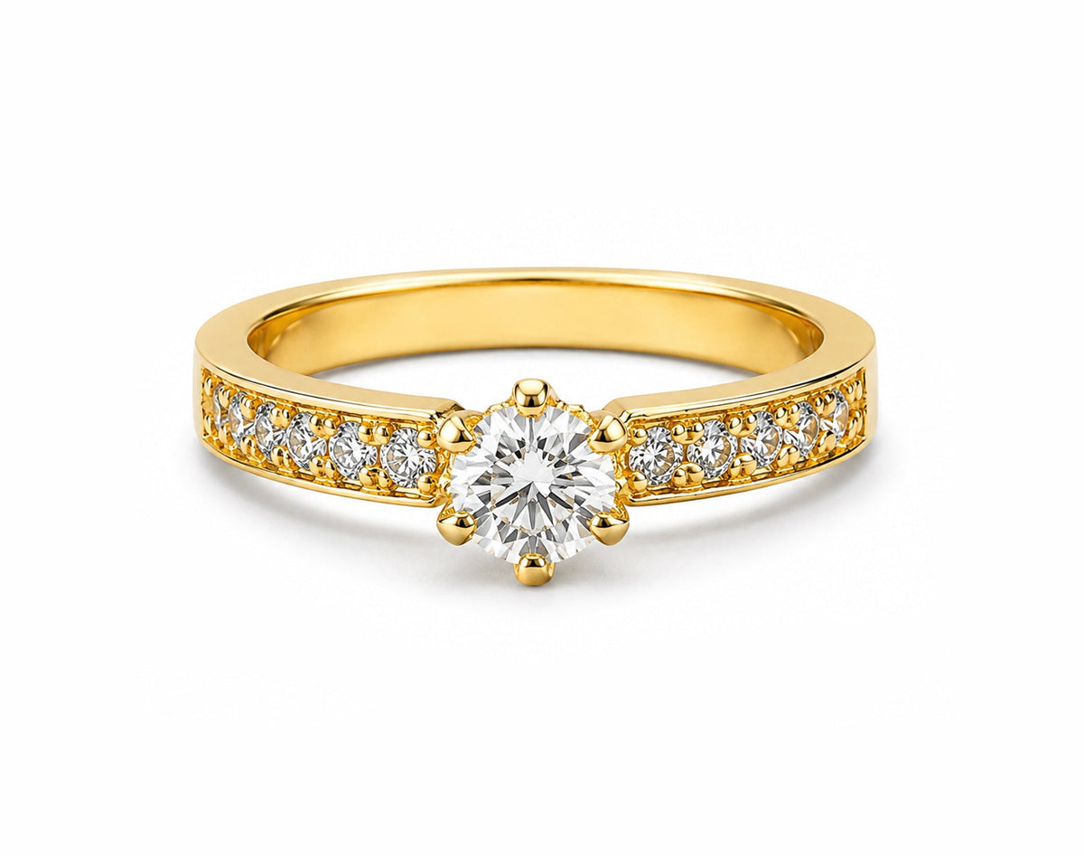 Anel de Noivado em Ouro 18K com Moissanite