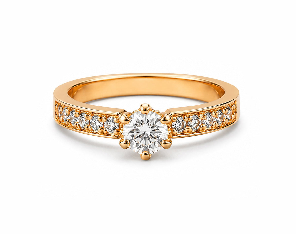 Anel de Noivado em Ouro 18K com Moissanite