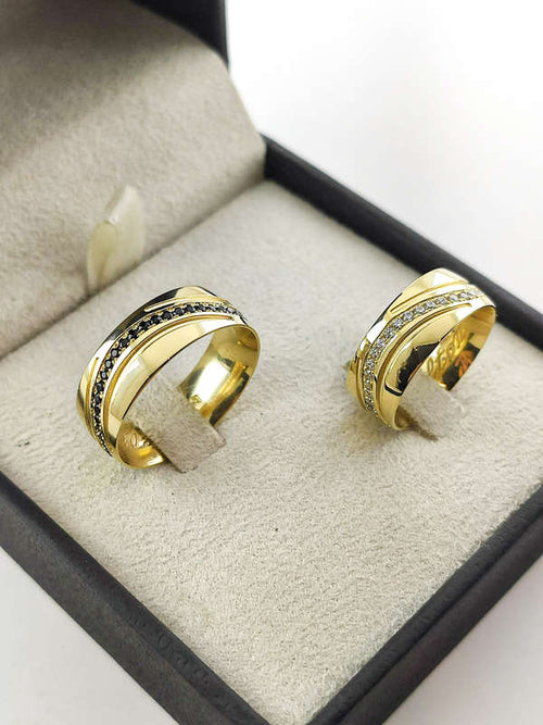 Aliança em Ouro 18k Abaulado com Frisos 7mm com 100 Brilhantes
