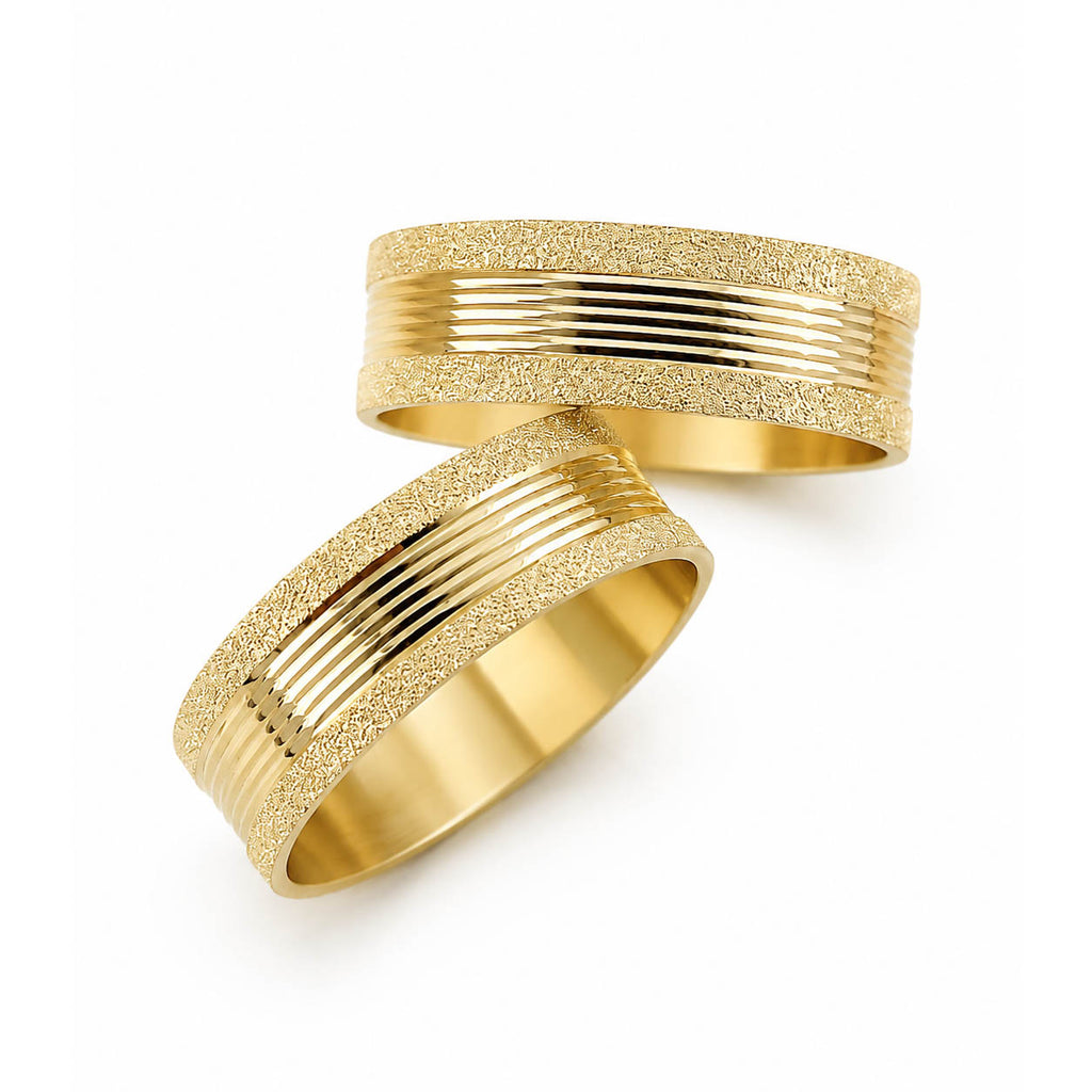 Aliança em Ouro 18k Reto Texturizado com Frisos 6mm