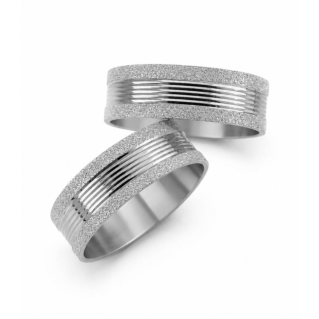 Aliança em Ouro 18k Reto Texturizado com Frisos 6mm