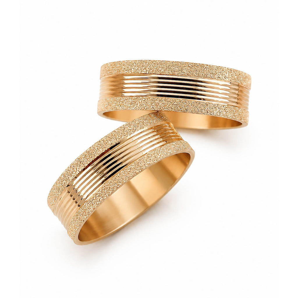Aliança em Ouro 18k Reto Texturizado com Frisos 6mm