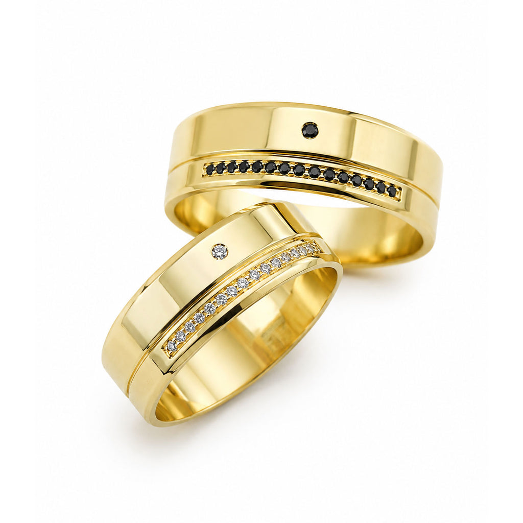 Aliança em Ouro 18k Reto Cravejado 6mm com 34 Brilhantes