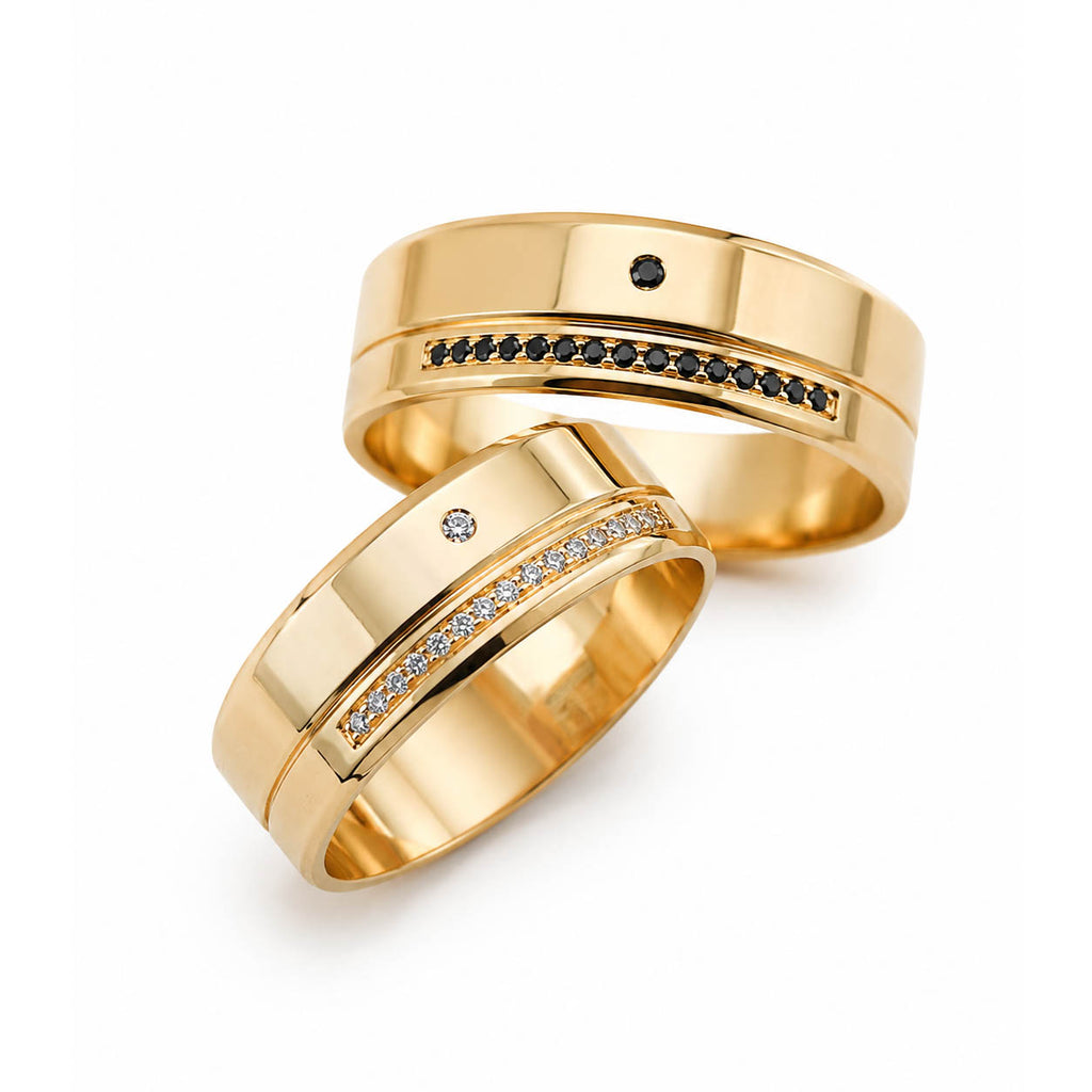 Aliança em Ouro 18k Reto Cravejado 6mm com 34 Brilhantes