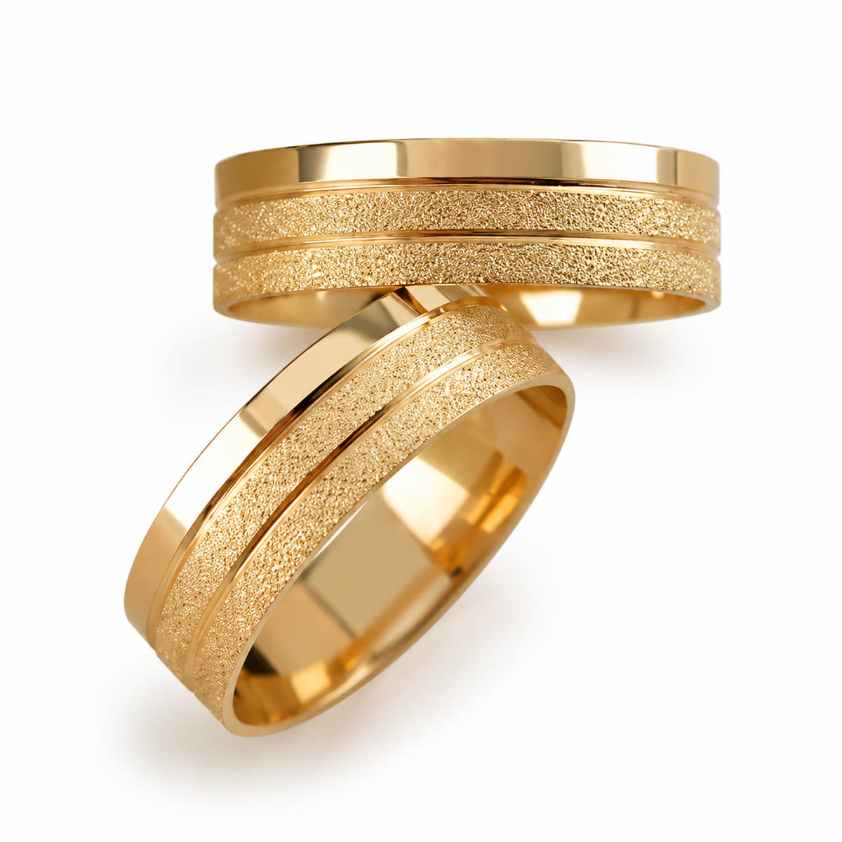 Aliança em Ouro 18k Reto Texturizado com Frisos 5mm