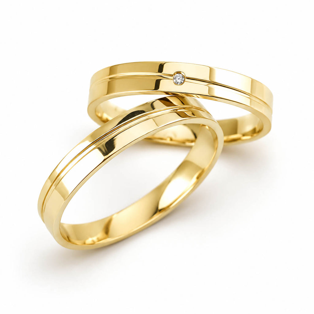Aliança em Ouro 18k Reto 3mm com 1 Brilhante