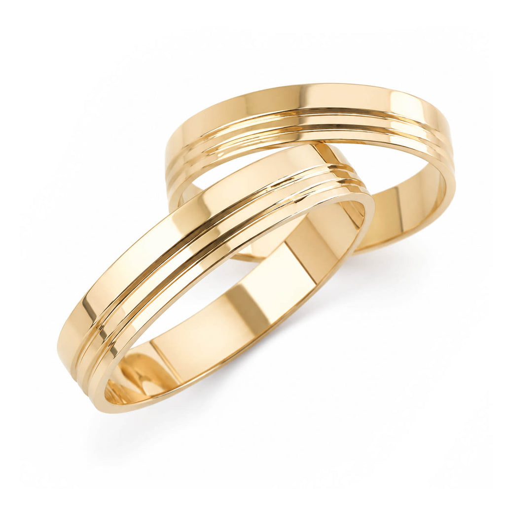 Aliança em Ouro 18k Reto com Frisos 4mm