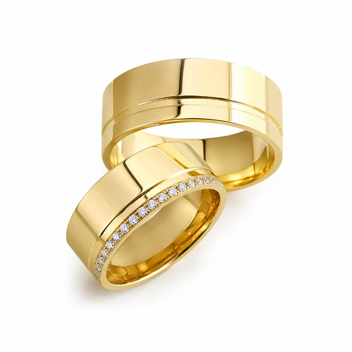 Aliança em Ouro 18k Reto Cravejado 8mm com 20 Brilhantes