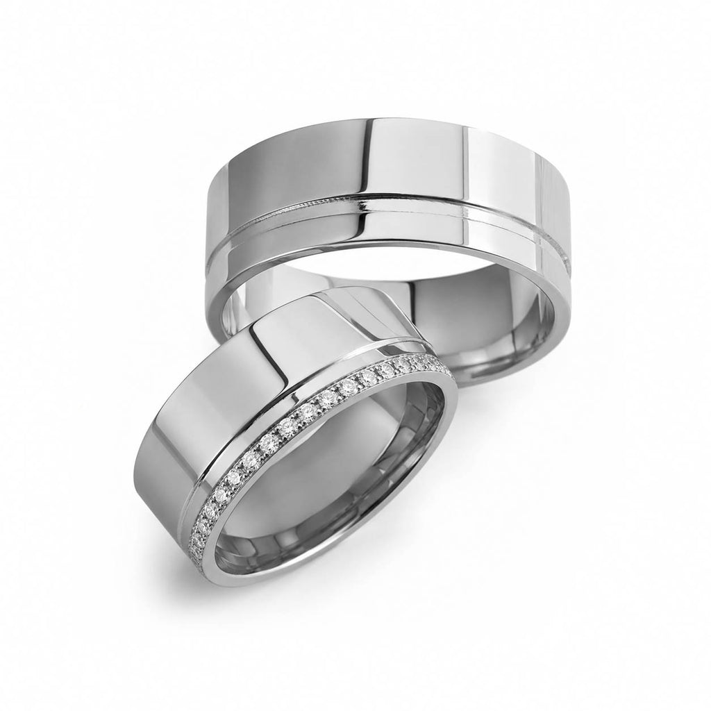 Aliança em Ouro 18k Reto Cravejado 8mm com 20 Brilhantes