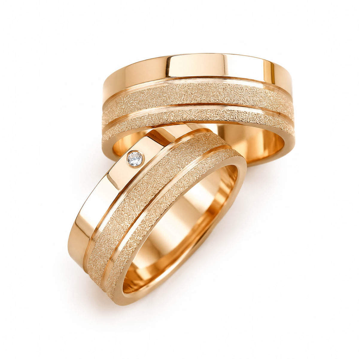 Aliança em Ouro 18k Reto Texturizado com Frisos 7mm com 1 Brilhante