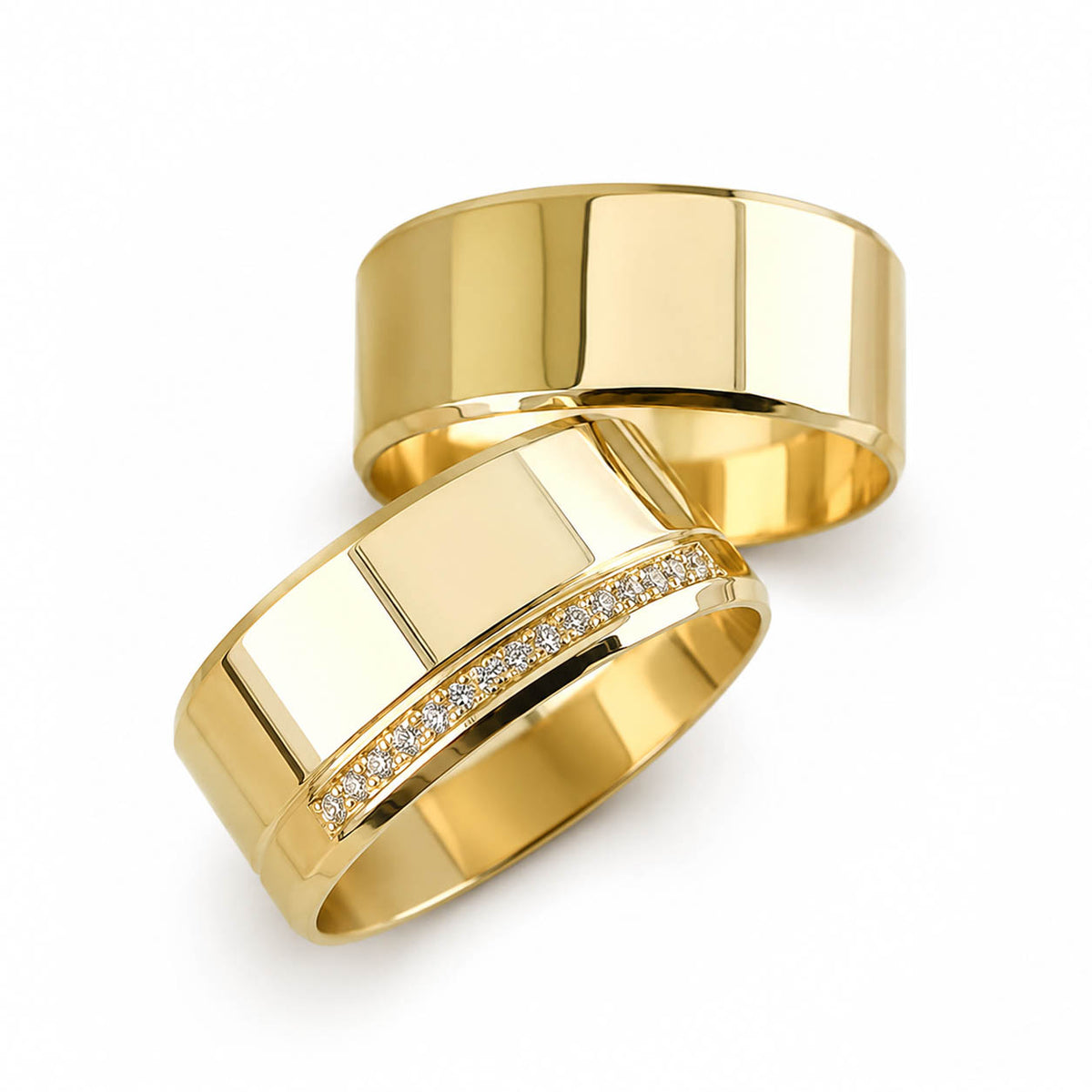 Aliança em Ouro 18k Reto Cravejado 8mm com 15 Brilhantes