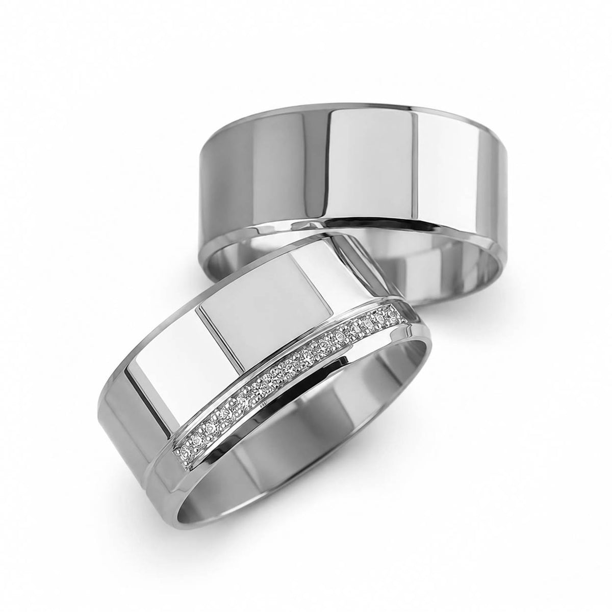 Aliança em Ouro 18k Reto Cravejado 8mm com 15 Brilhantes