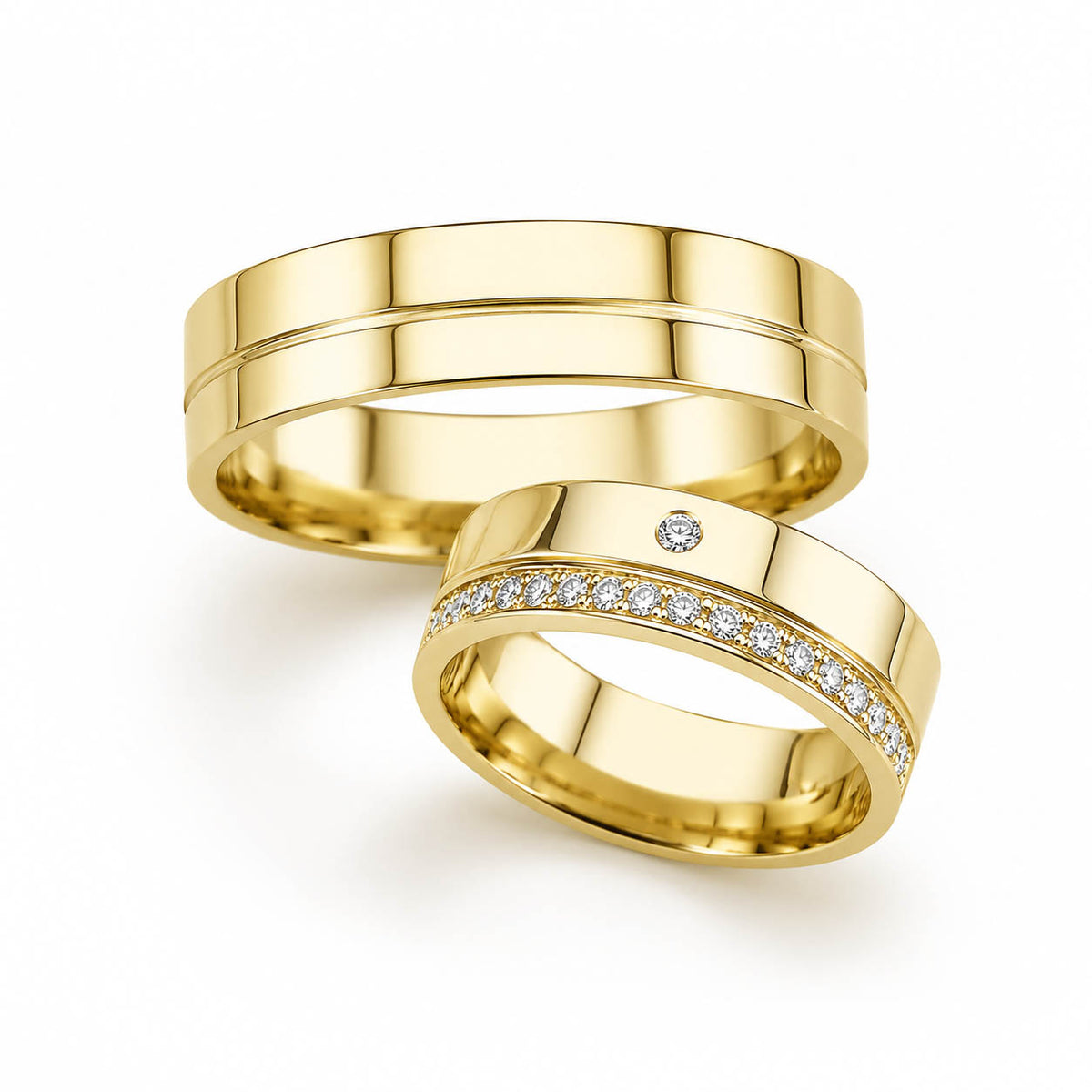 Aliança em Ouro 18k Reto Cravejado 5mm com 16 Brilhantes
