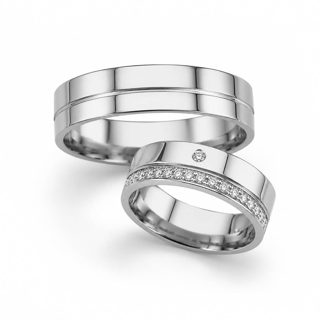 Aliança em Ouro 18k Reto Cravejado 5mm com 16 Brilhantes
