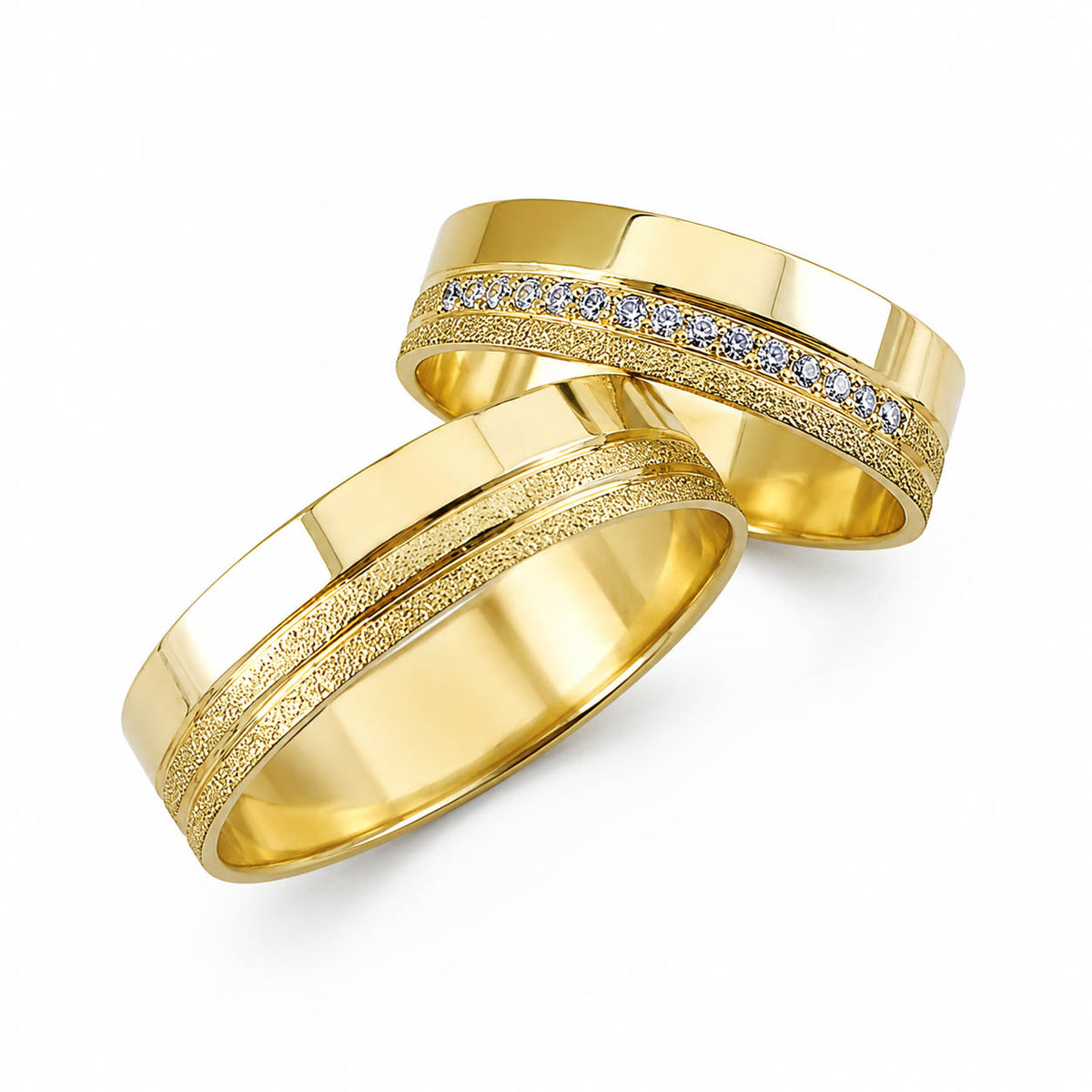 Aliança em Ouro 18k Reto Cravejado 5mm com 15 Brilhantes