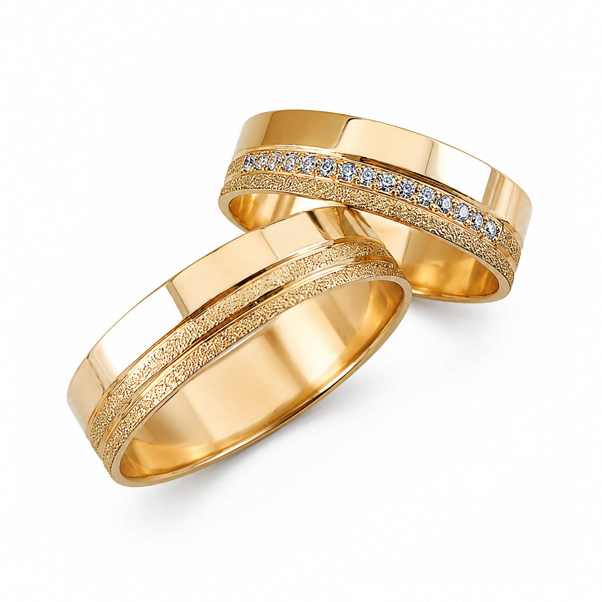 Aliança em Ouro 18k Reto Cravejado 5mm com 15 Brilhantes