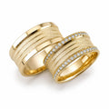 Aliança em Ouro 18k Reto Cravejado com Frisos 8mm com 40 Brilhantes