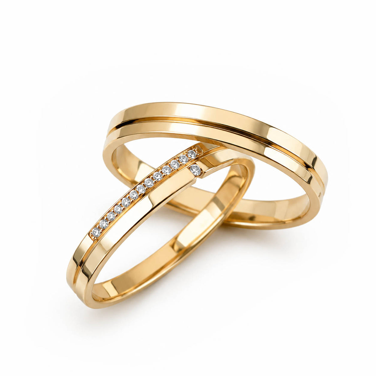 Aliança em Ouro 18k Reto Cravejado 3mm com 16 Brilhantes