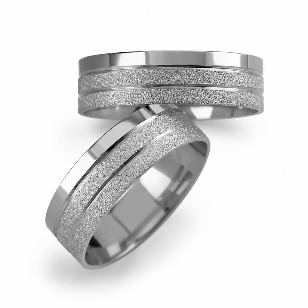 Aliança em Ouro 18k Reto Texturizado com Frisos 5mm
